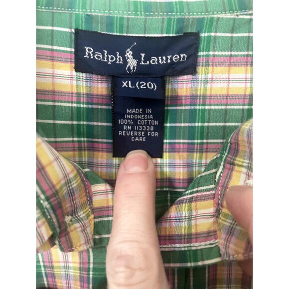 Ralph Lauren Boys Plaid Button Down Short Sleeve Shirt Size XL 20 - Picture 4 of 5